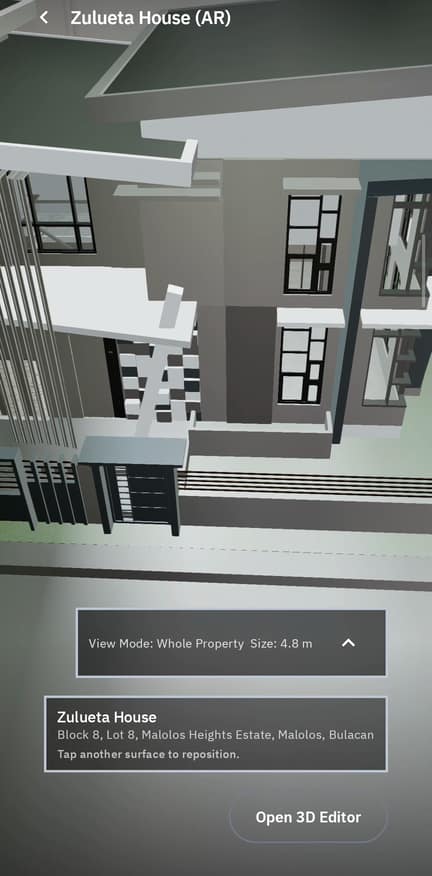 A PMDI house model placed at true scale in a real room through the Philview Android app