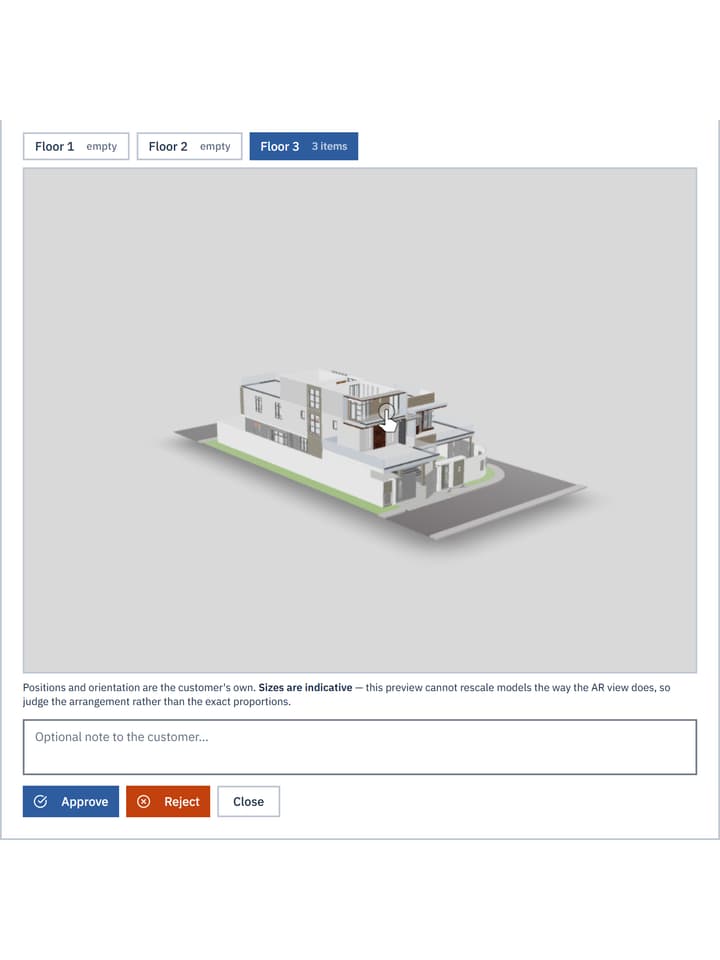 A PMDI Director reviewing a customer’s furniture layout in 3D on the web